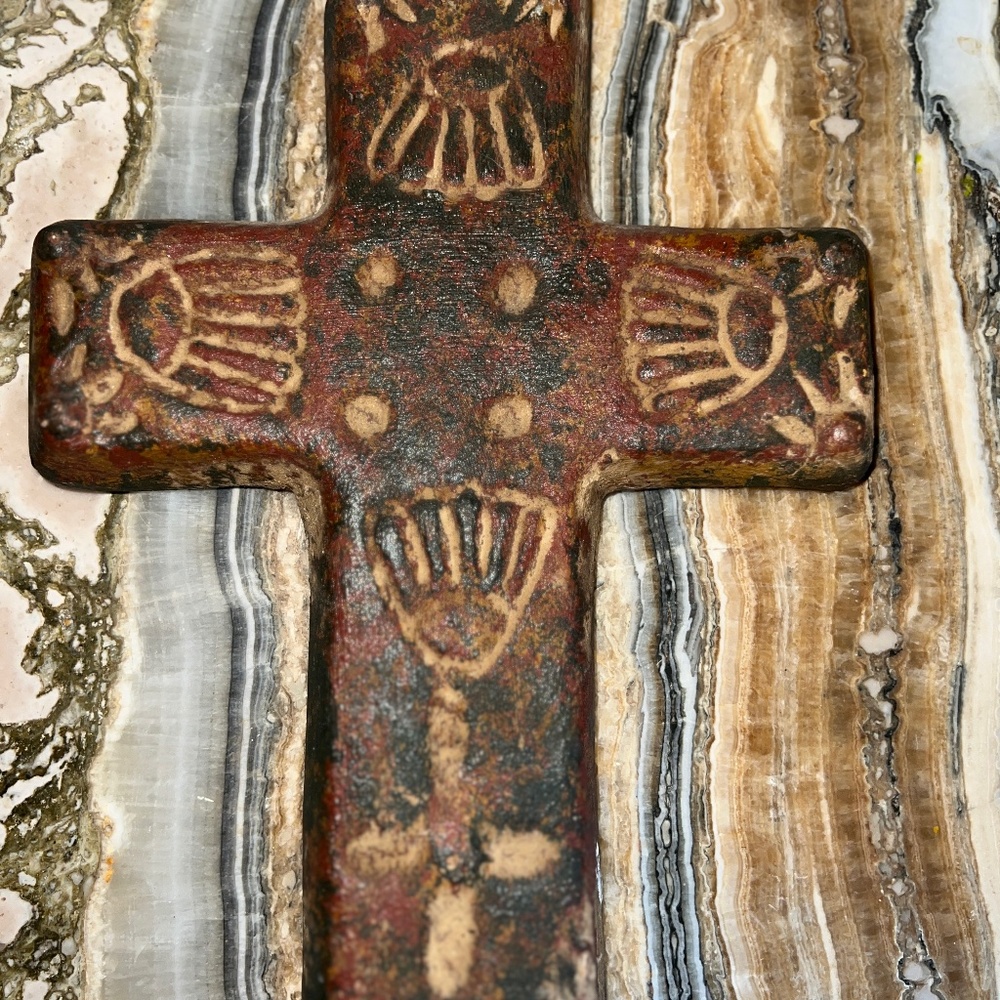 ENDED Vintage Mexican Terracotta Wall Cross Clay Folk Art Rustic 11 X 8
